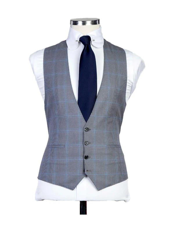 Grey Plaid Peak Lapel Single Breasted 3 Pieces Suits