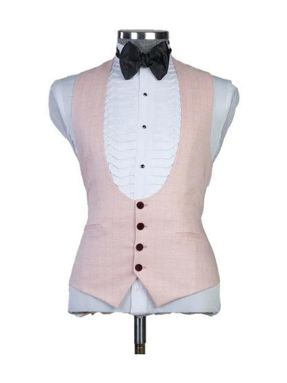 Pink 3 Piece Single Breasted White Shawl Lapel Tuxedo