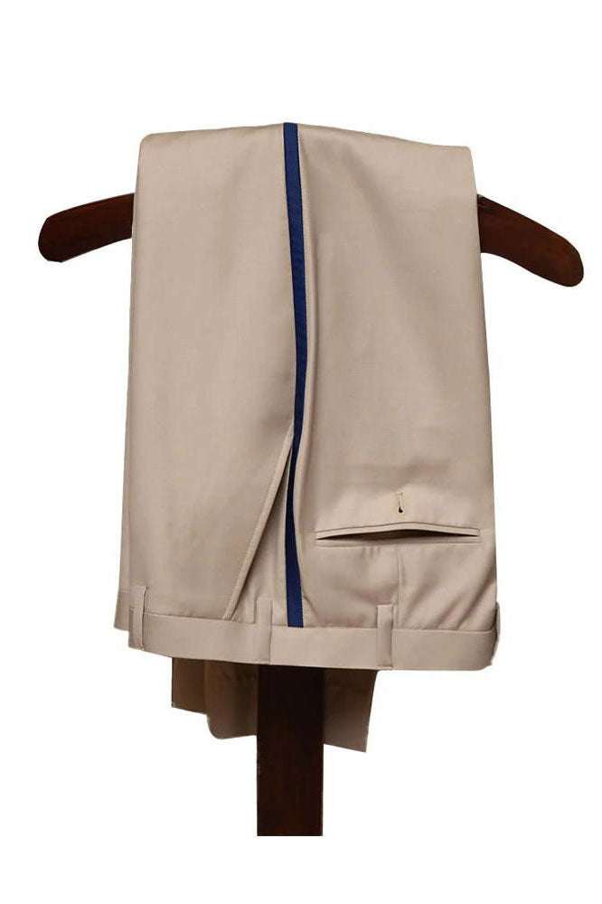 Khaki Party 3 Piece Suit with Blue Notch Lapel