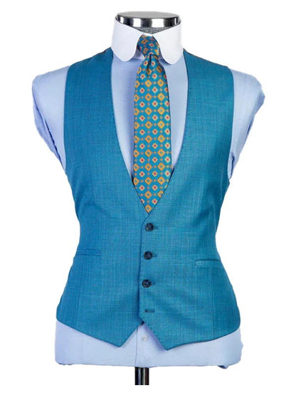 Blue 3 Pieces Suit Peak Lapel Single Breasted Suits