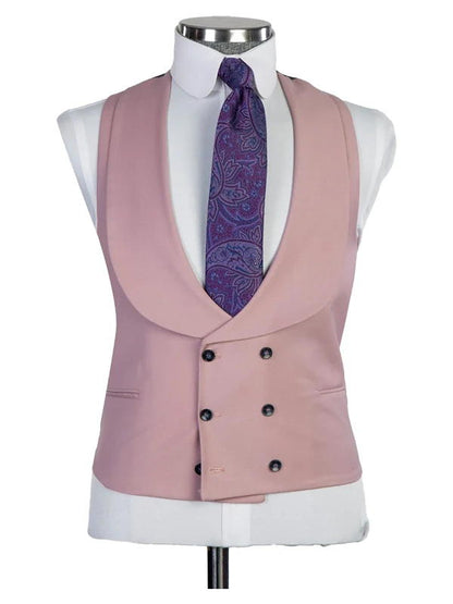 Pink Peaked Lapel 3 Pieces Men Suits