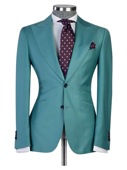 Green Peaked Lapel 3 Pieces Men Suits