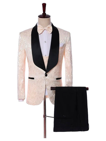 Pink Formal Shawl Lapel Tuxedos 3 Piece Suit