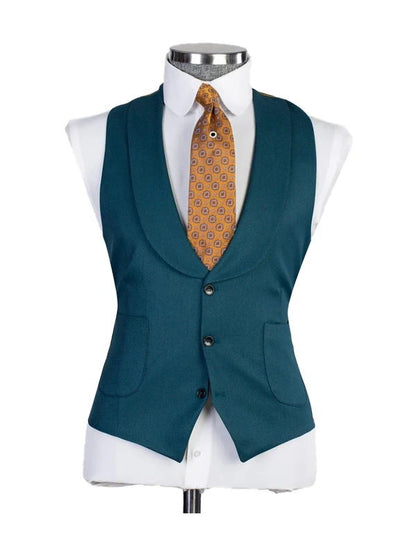 Green 3 Piece Peak Lapel Single Breasted Suit