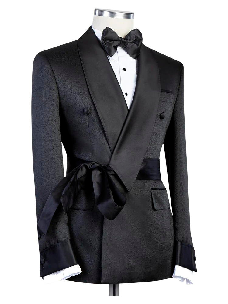 Black Double Breasted Shawl Lapel Wedding Suit