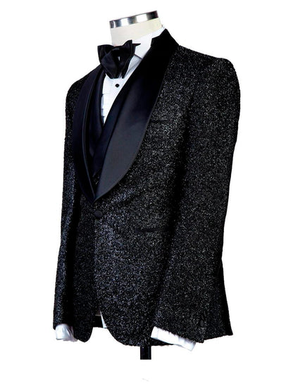 Black Three Pieces Shawl Lapel Bespoke Suit