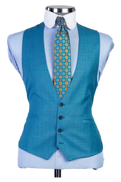Blue 3-Piece Suit Peak Lapel Single Breasted Suit