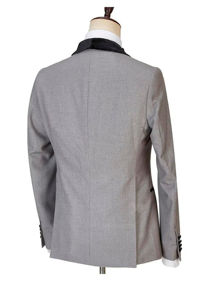 Light Gray 3 Piece Jacquard Shawl Lapel Suit