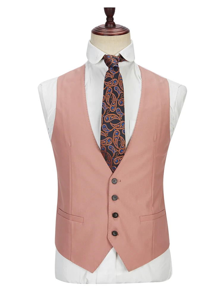 Pink Men’s Peak Lapel Solid Single Breasted Tuxedos 3 Pieces Suit