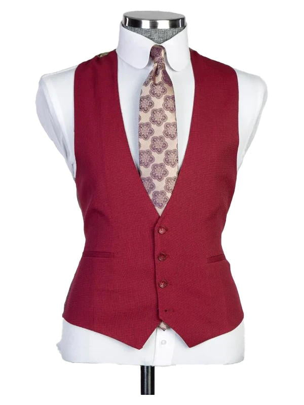 Burgundy 3 Pieces Suit Peak Lapel Single Breasted Tuxedos