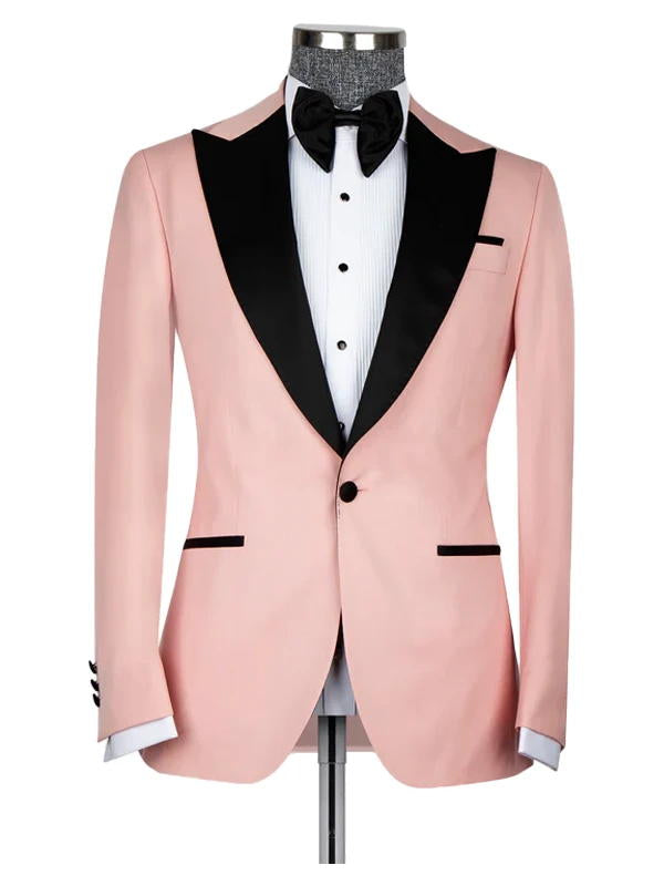 Pink 3 Pieces Bespoke Prom Men Suits with Black Lapel