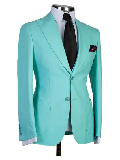 Sky Blue Three Pieces Peaked Lapel Prom Suits