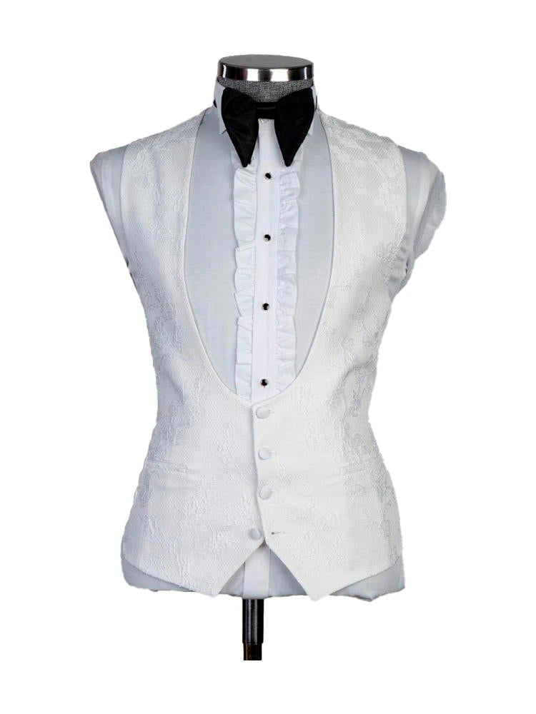 White 3 Piece Romantic Shawl Lapel Slim Fit Suits