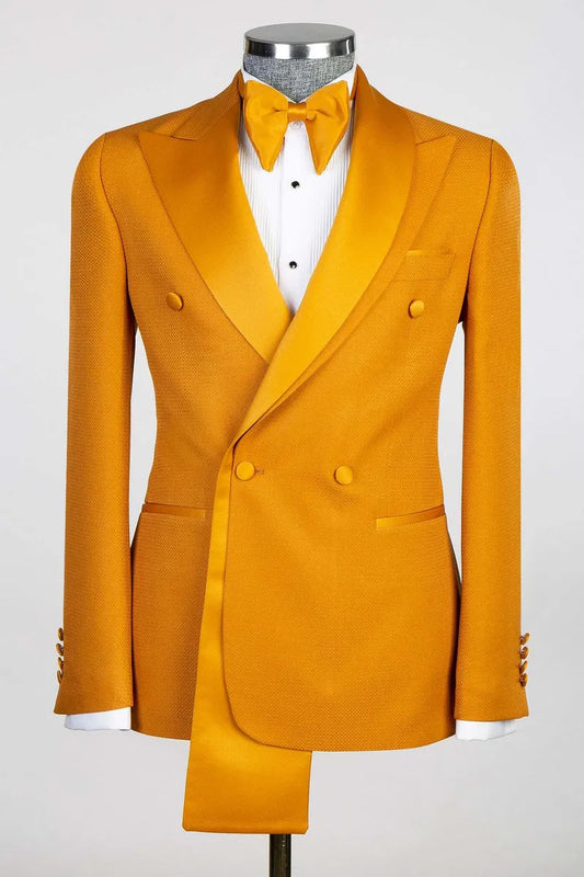 Orange Peaked Lapel Double Breasted 2-pieces Suits with Long Hem