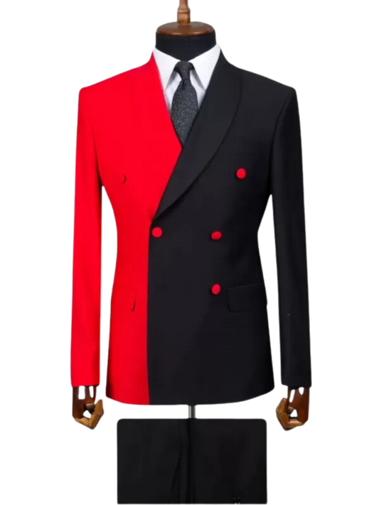 Red 2 Piece Double Breasted Peak Lapel Men Suits