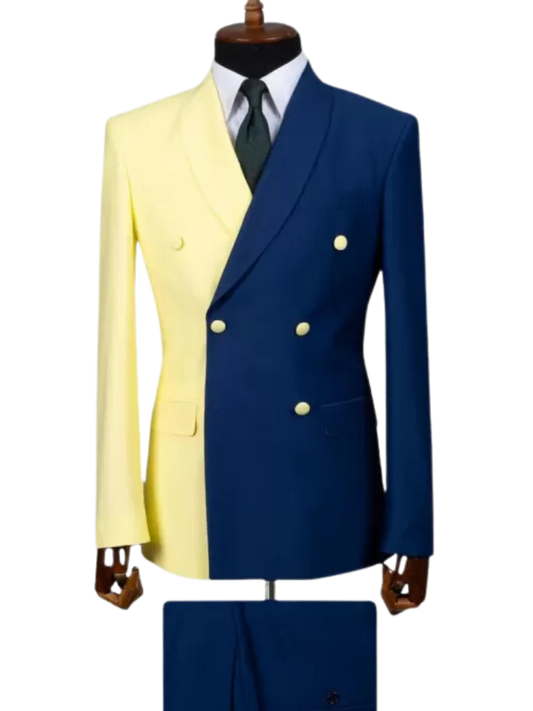 Yellow 2 Piece Double Breasted Peak Lapel Men Suits