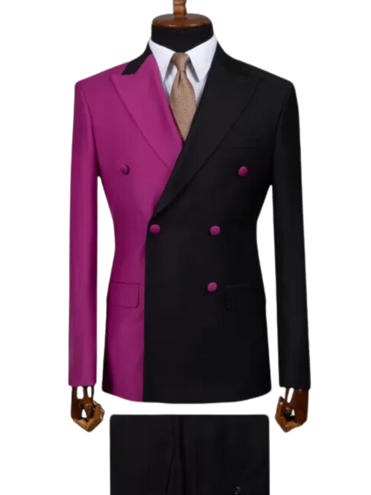 Purple 2 Piece Double Breasted Peaked Lapel Men Suits