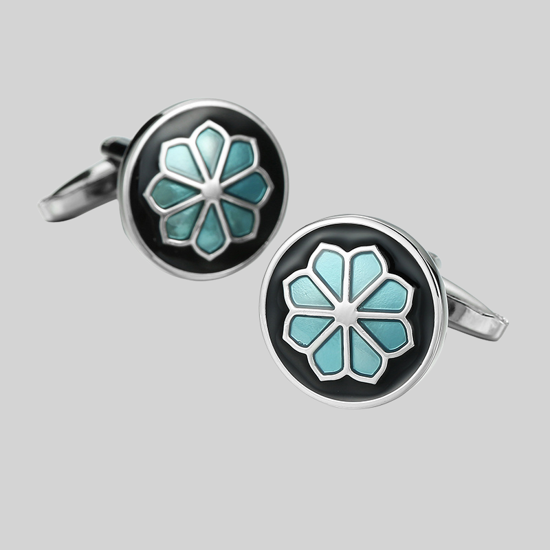 Premium Enamel Round Blue Floral Cufflinks