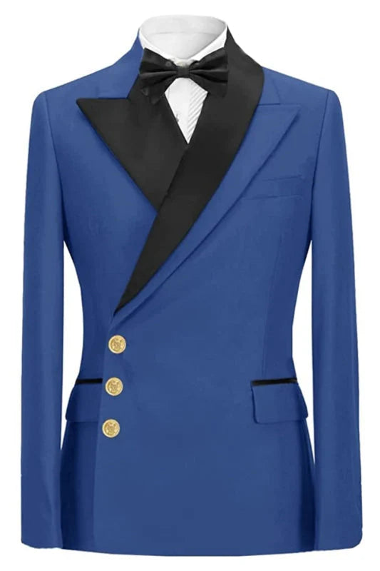 Blue Peaked Lapel Single Breasted Men Suit