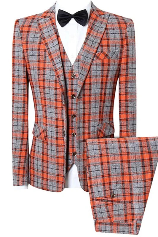 Orange Fashion Peaked Lapel Bespoke Three Pieces Men Outfit