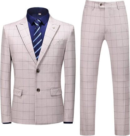 Classic Pink Plaid  Peaked Lapel Two Piece Prom Suits