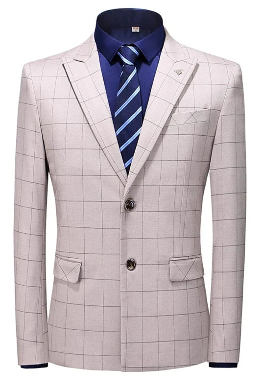 Classic Pink Plaid  Peaked Lapel Two Piece Prom Suits