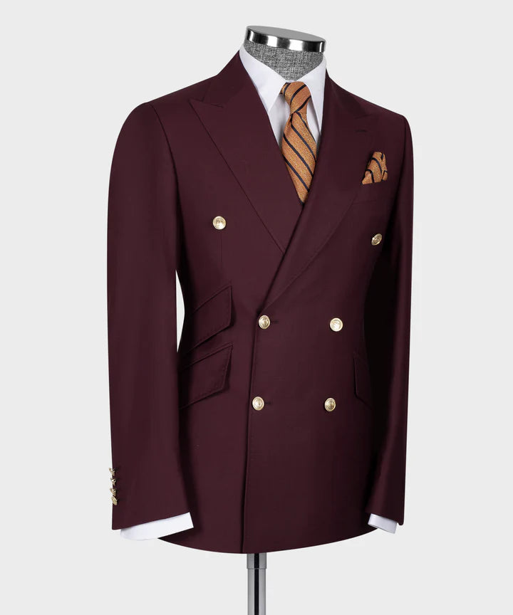 Latest Peaked Lapel Burgundy Double Breasted Suit for Prom