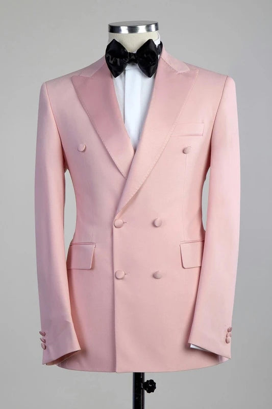 Pink Peaked Lapel Men Suits for Prom Double Breasted Wedding Suits