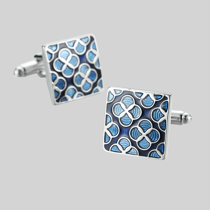 Blue Enamel Floral Cufflinks