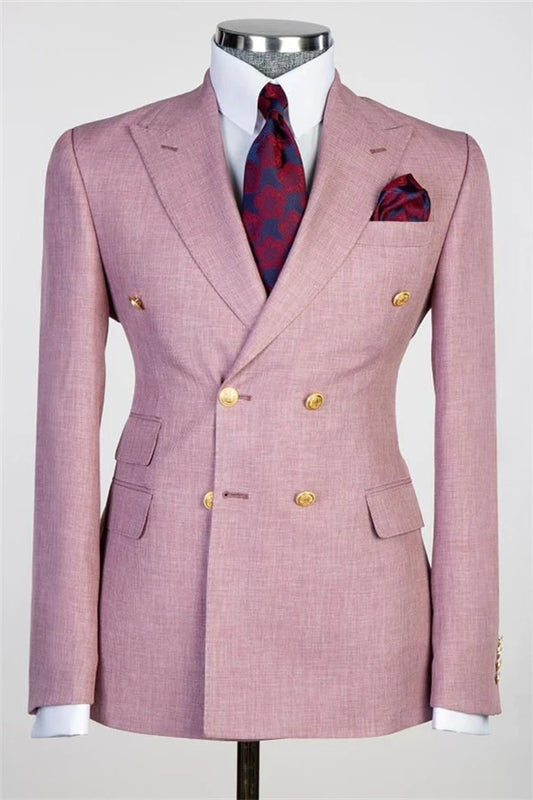 Tranquil Pink Double Breasted Wedding Peaked Lapel outfit