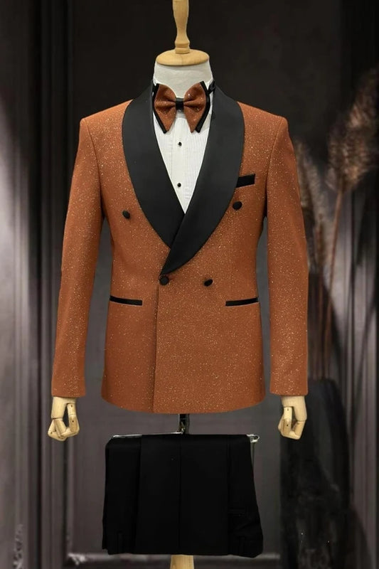 Shawl Lapel 2 Piece Single Breasted Burnt Orange Suit