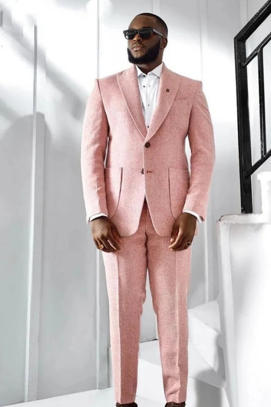 Peaked Lapel 2 Piece Single Breasted Light Pink Suit