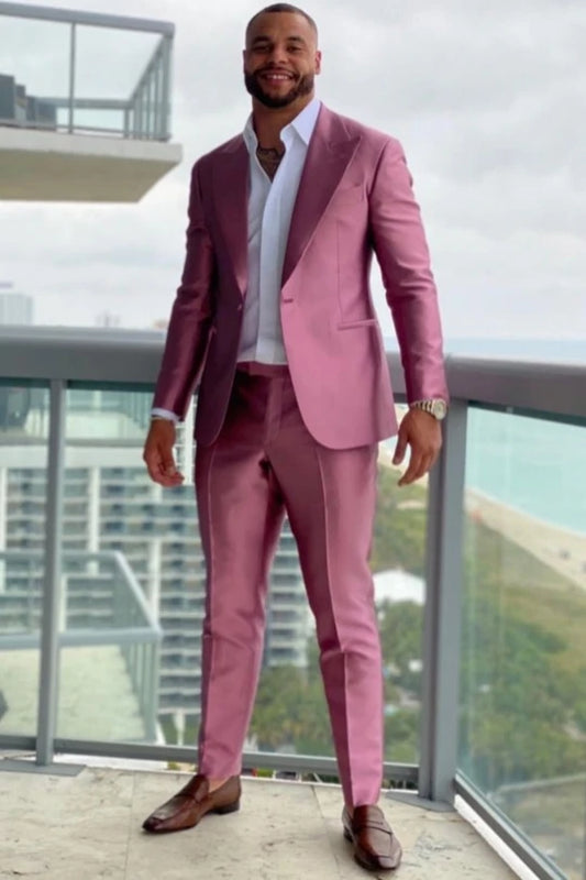 Peaked Lapel 2 Piece Single Breasted Pink Suit