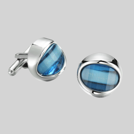 Round Blue Crystal Cufflinks