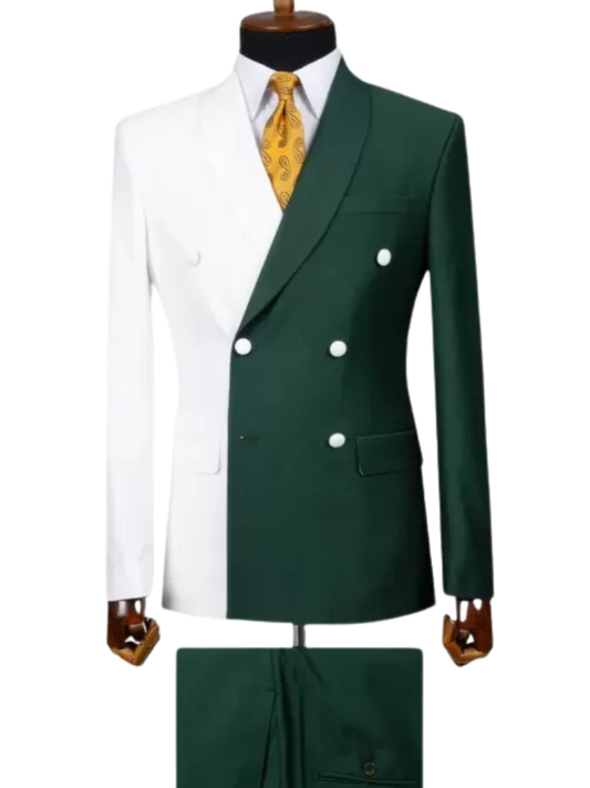 2 Piece Double Breasted Peak Lapel Men Suits White/Green