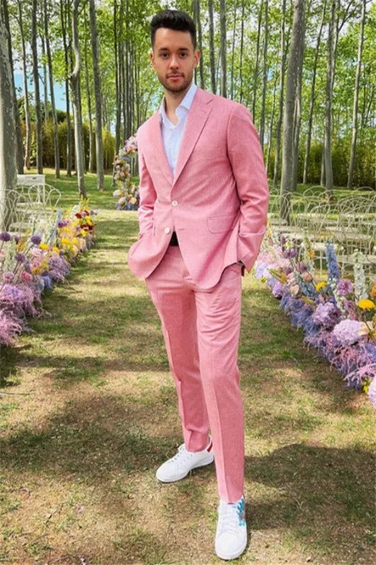 Pink Notch Lapel 2 Piece Single Breasted Wedding Suit