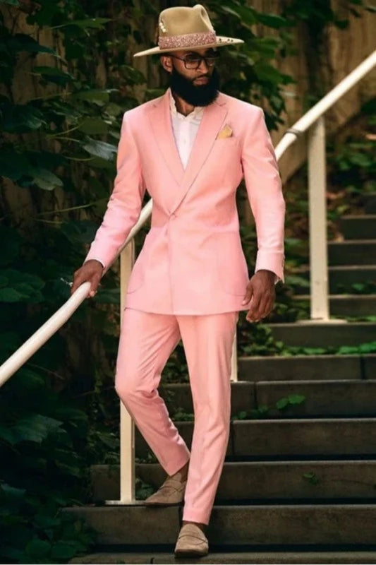 Notch Lapel 2 Piece Single Breasted Pink Suit