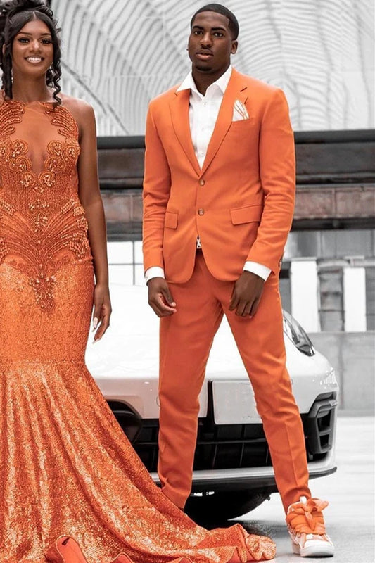 Notch Lapel 2 Piece Single Breasted Orange Suit