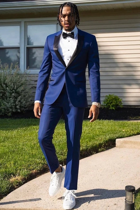 Peaked Lapel 2 Piece Single Breasted Dark Blue Suit