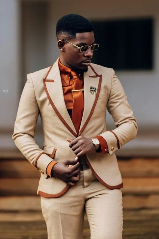 Chic One Button Khaki 2-piece Suit