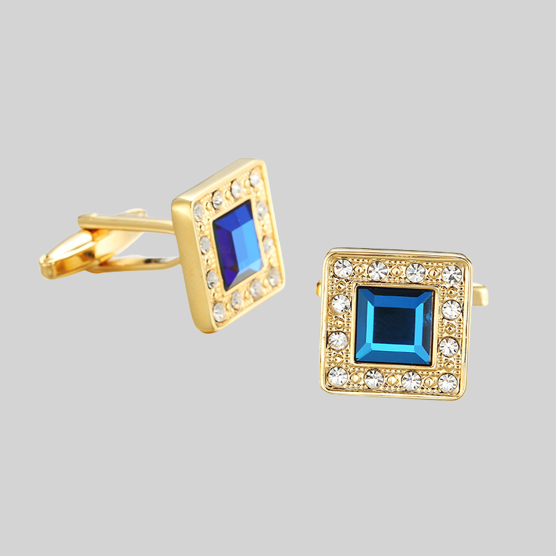 Gold Square Blue Crystal Cufflinks