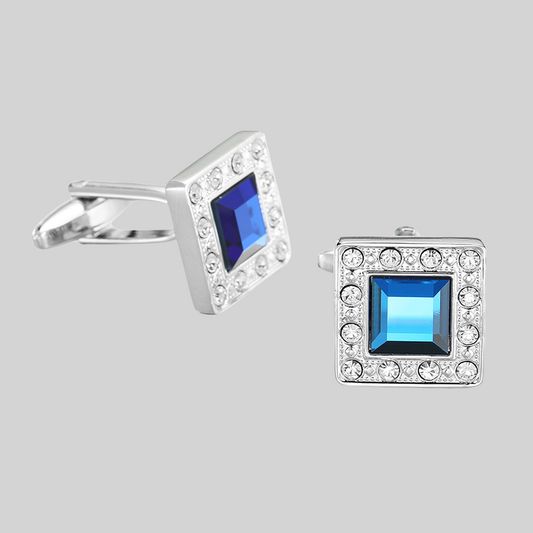 Silver Square Blue Crystal Cufflinks