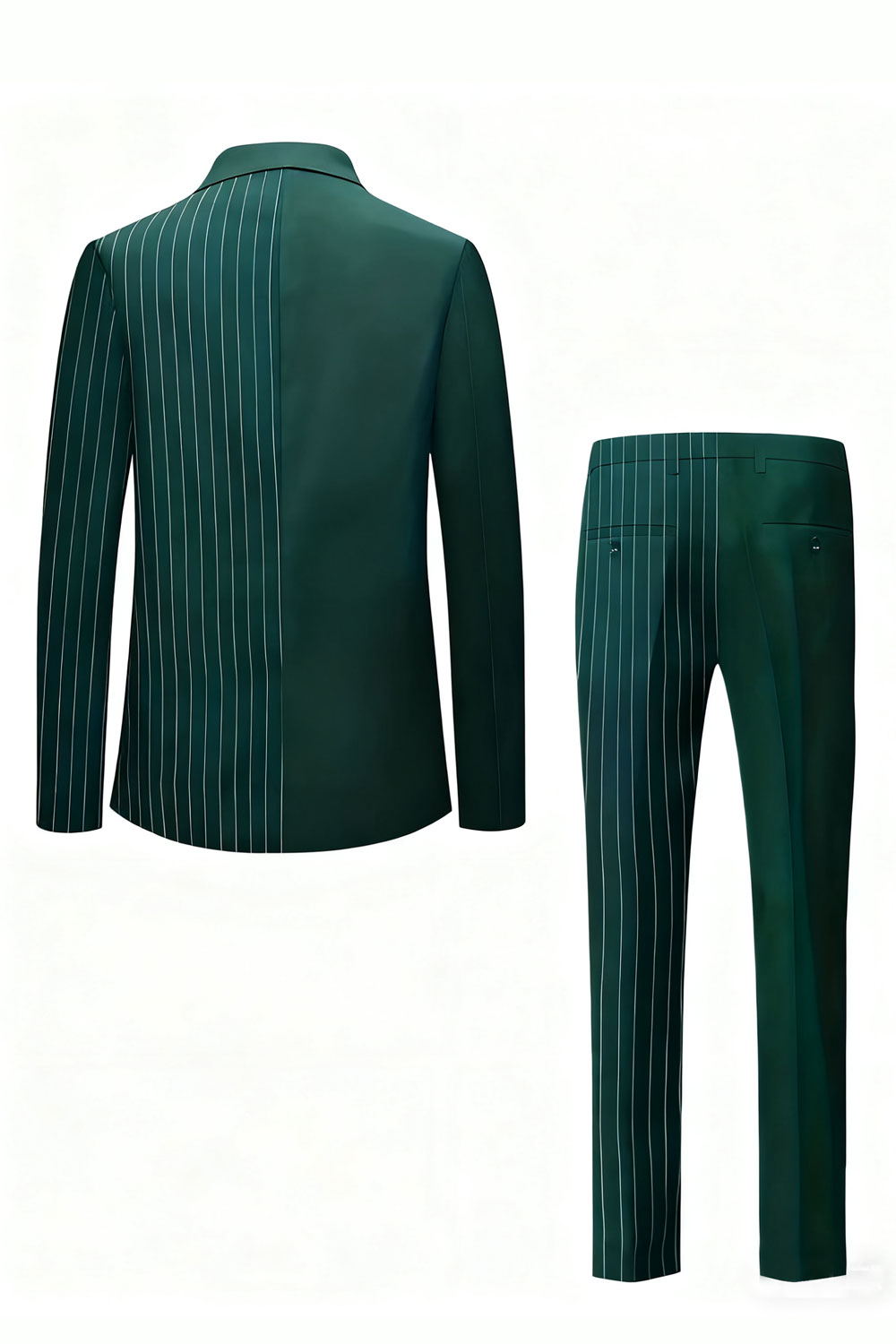 Green Striped Double-breasted 2-Piece Suit