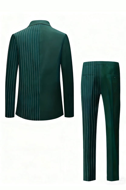 Green Striped Double-breasted 2-Piece Suit