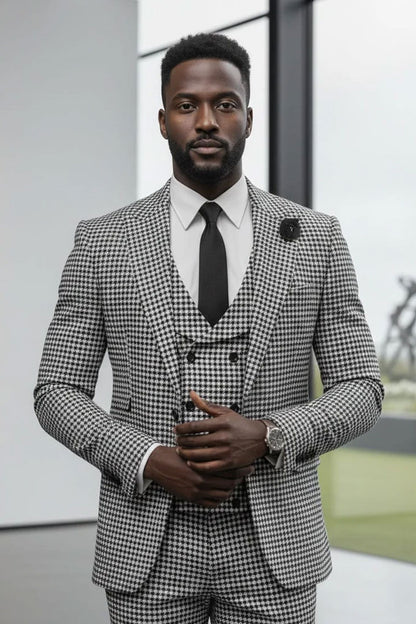 Houndstooth Peak Lapel 3-piece Suit