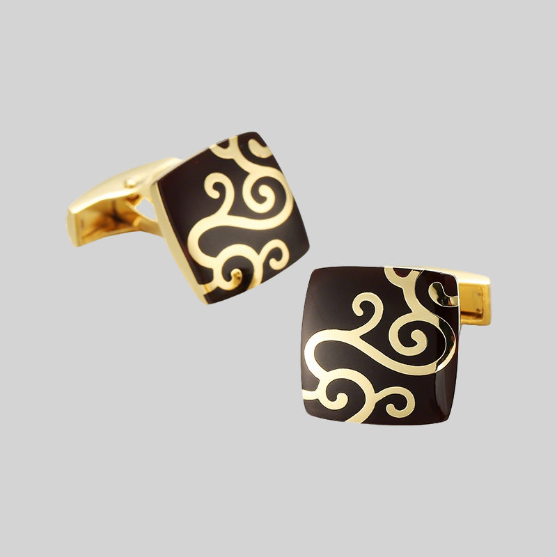 Men's Gold & Black Baroque Pattern Cufflinks