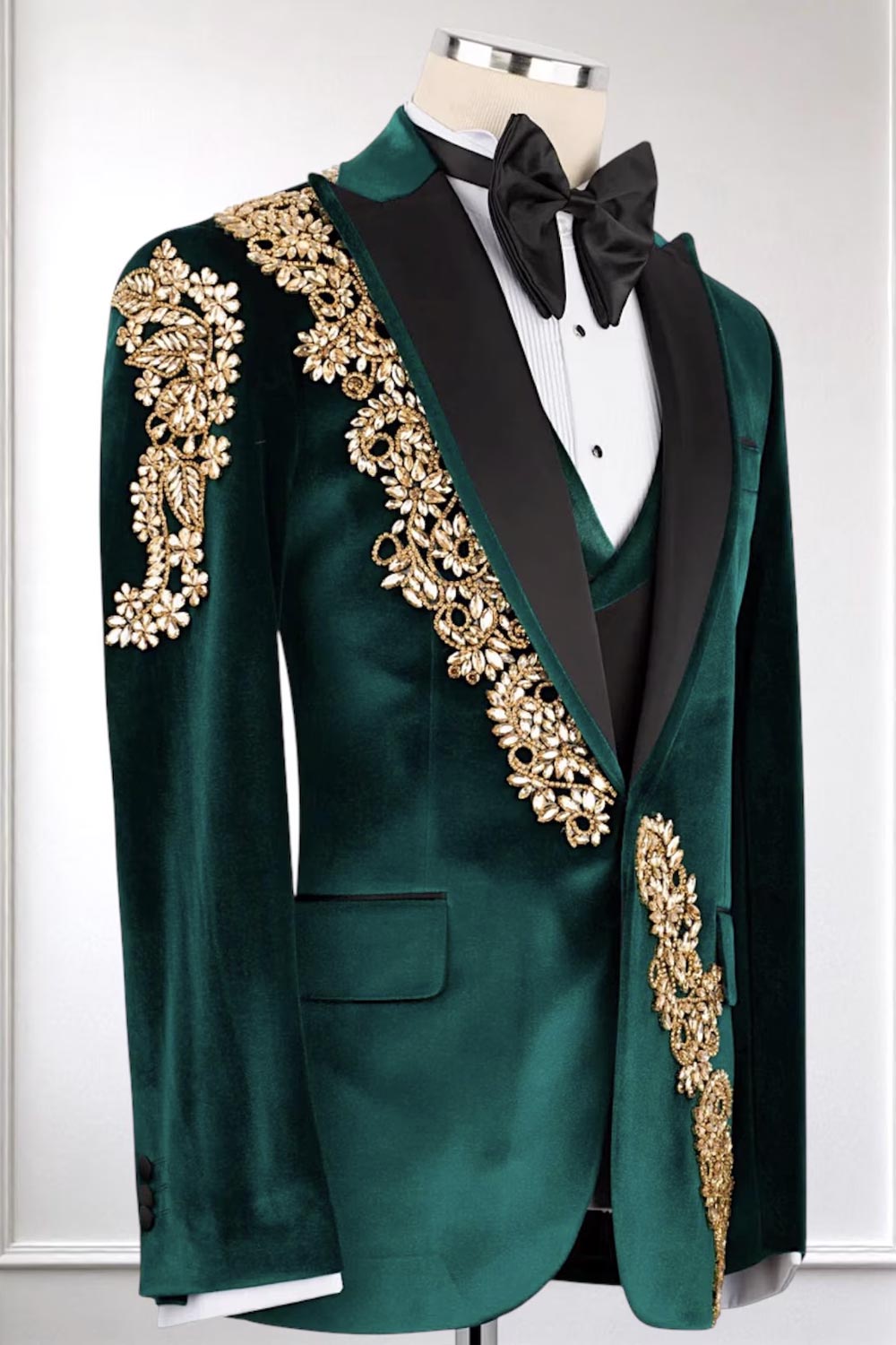 Velvet 3-piece Tuxedo with Beaded Appliques
