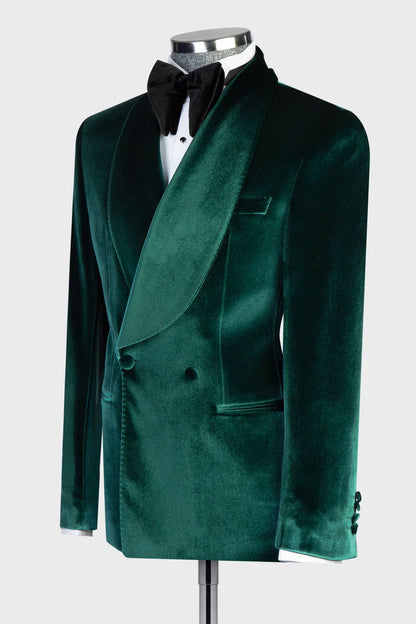 Green Velvet Double-breasted Blazer Suit