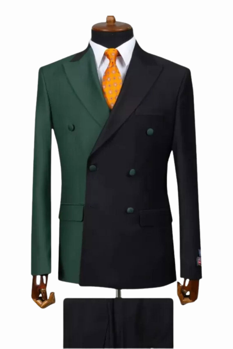 2 Piece Double Breasted Peak Lapel Men Suits Orange/Red/Black/Green/Purple