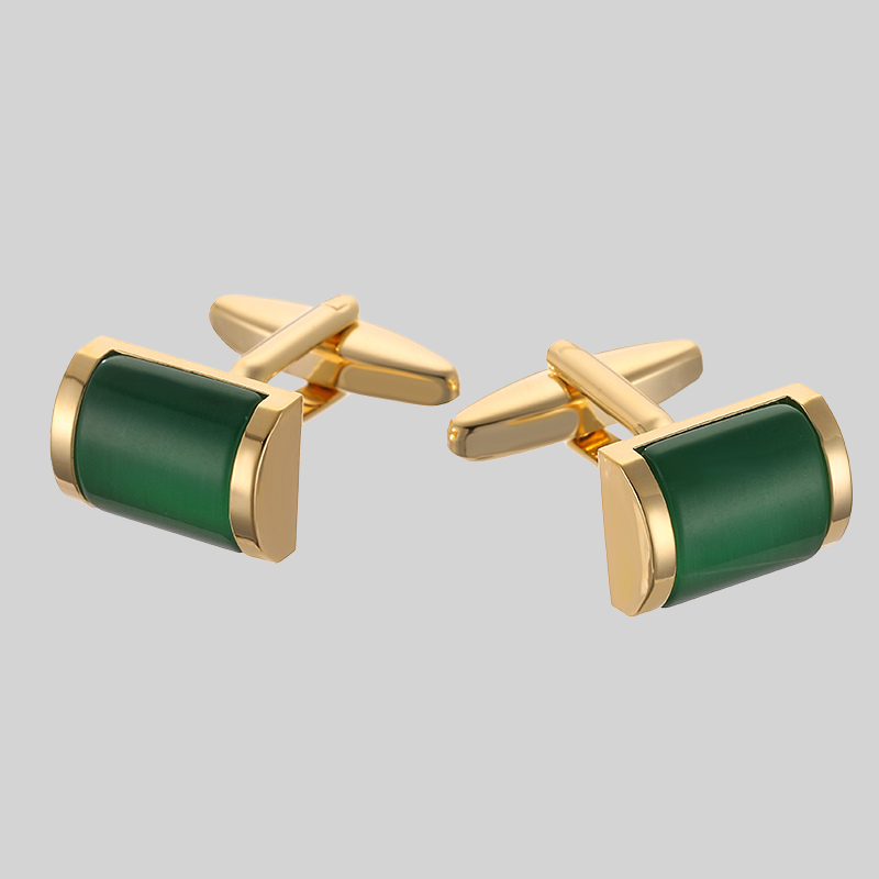 Gold Half-Round Green Zircon Cufflinks